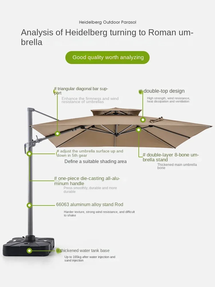 Garden Sunshade Umbrella Large Outdoor Windproof Thickened Courtyard Umbrella Roman Umbrella Outdoor Stand Commercial Sun