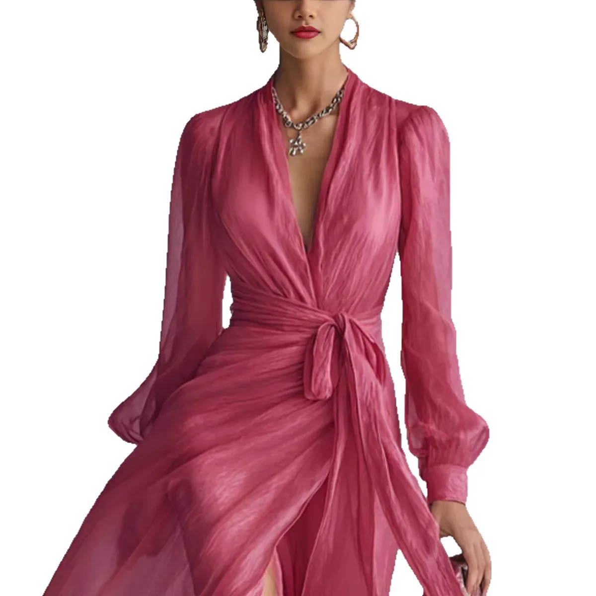 Elegant Long Sleeve Maxi Dress Women Summer Fashion Solid V-neck Party Long Dresses Casual Dresses For Women Dresses For Women - view 5