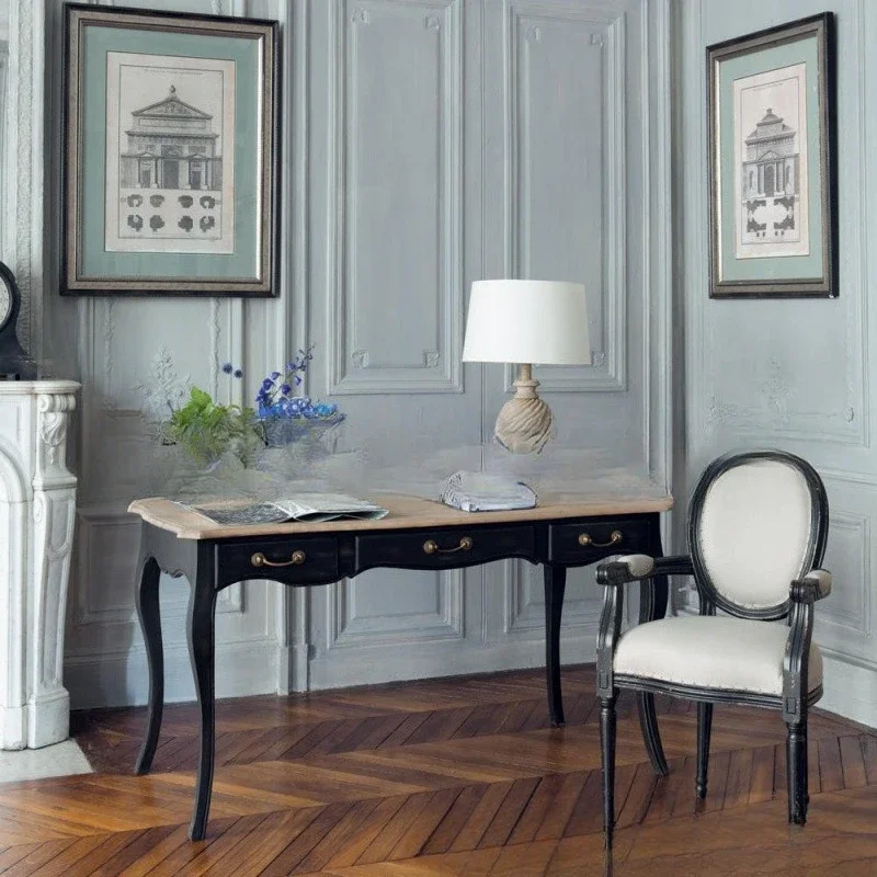 アメリカ産無垢材デスク家具 学生用オーク製ライティングデスク 収納テーブル 子供用レトロデスクと椅子の組み合わせ