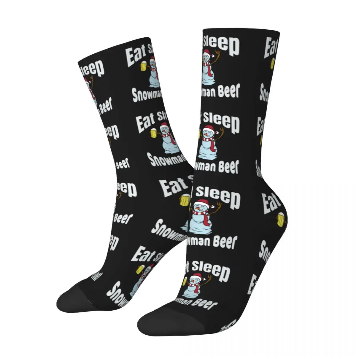 Eat Sleep Socks Snowman Beer Fashion Stockings Autumn Anti Bacterial Women Men Socks Warm Soft Graphic Outdoor Socks