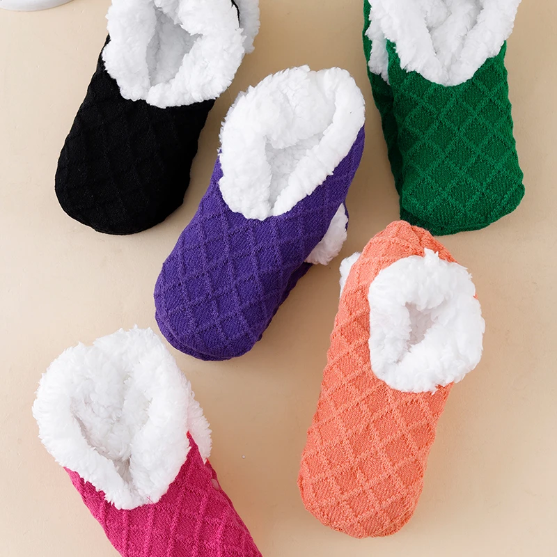 1/2/3 Pairs Random Men Women Solid Color Autumn Winter Fleece Lined Warm Non‑Slip Home Floor Short Socks