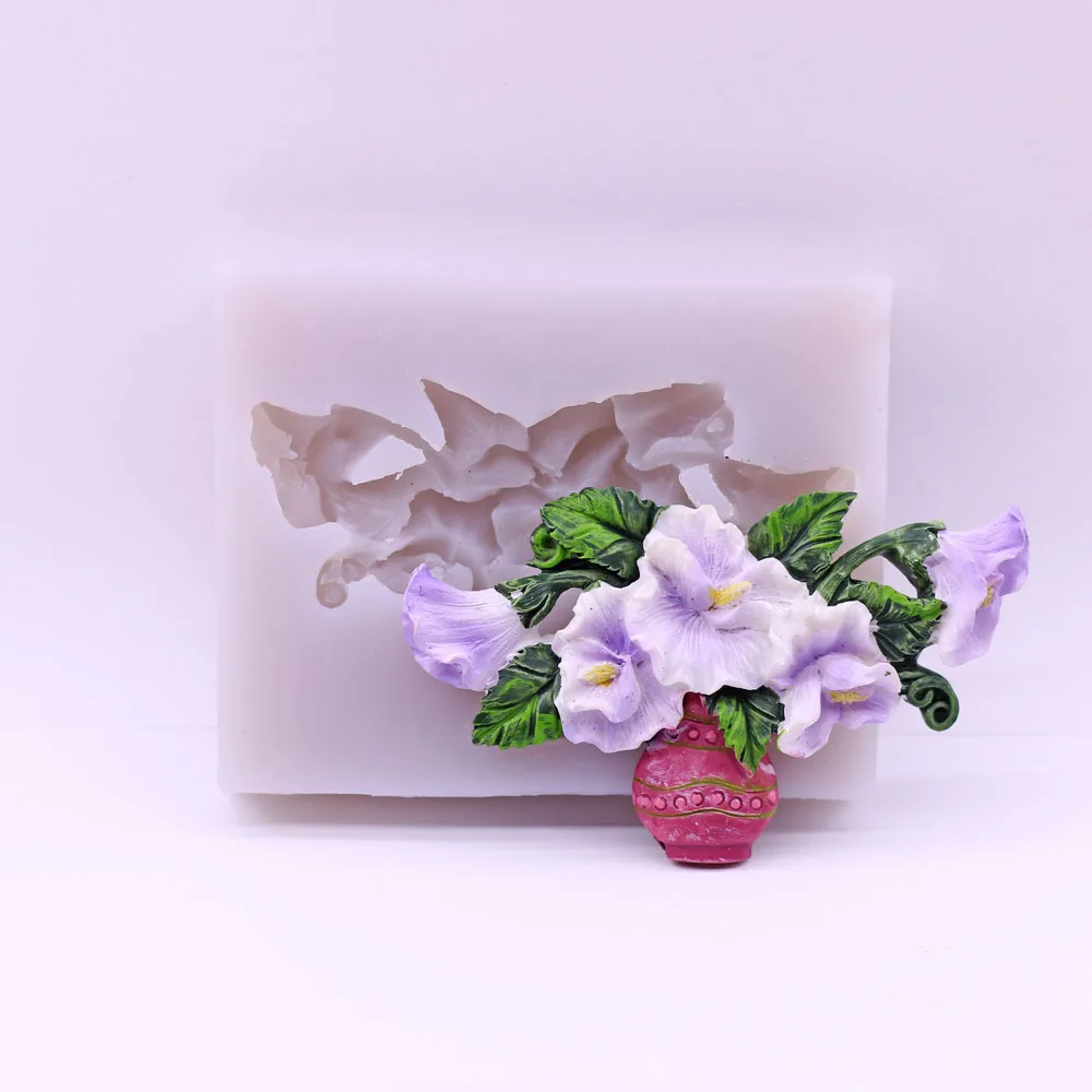 Violet Silicone Fondant Mould for Cake Toppers Candy Sugarcraft Icing Sugar Chocolate Baking Decor Flower Vase  Clay Resin Mold