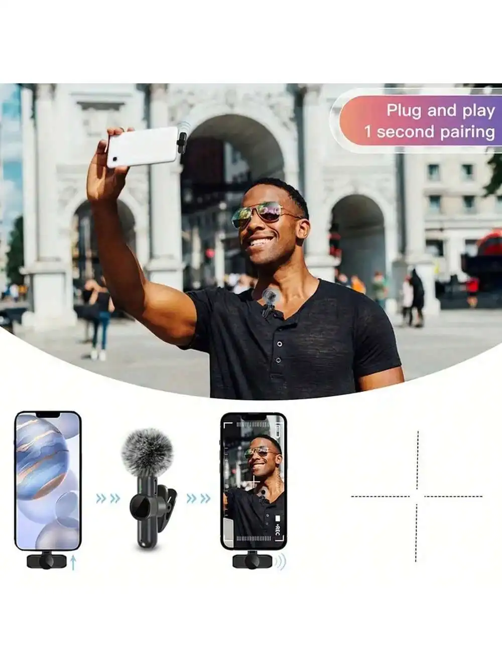SNZIYAG Microphone lavalier sans fil, mini microphone, adapté au streaming en direct mobile, l'enregistrement et l'enregistrement vidéo 3