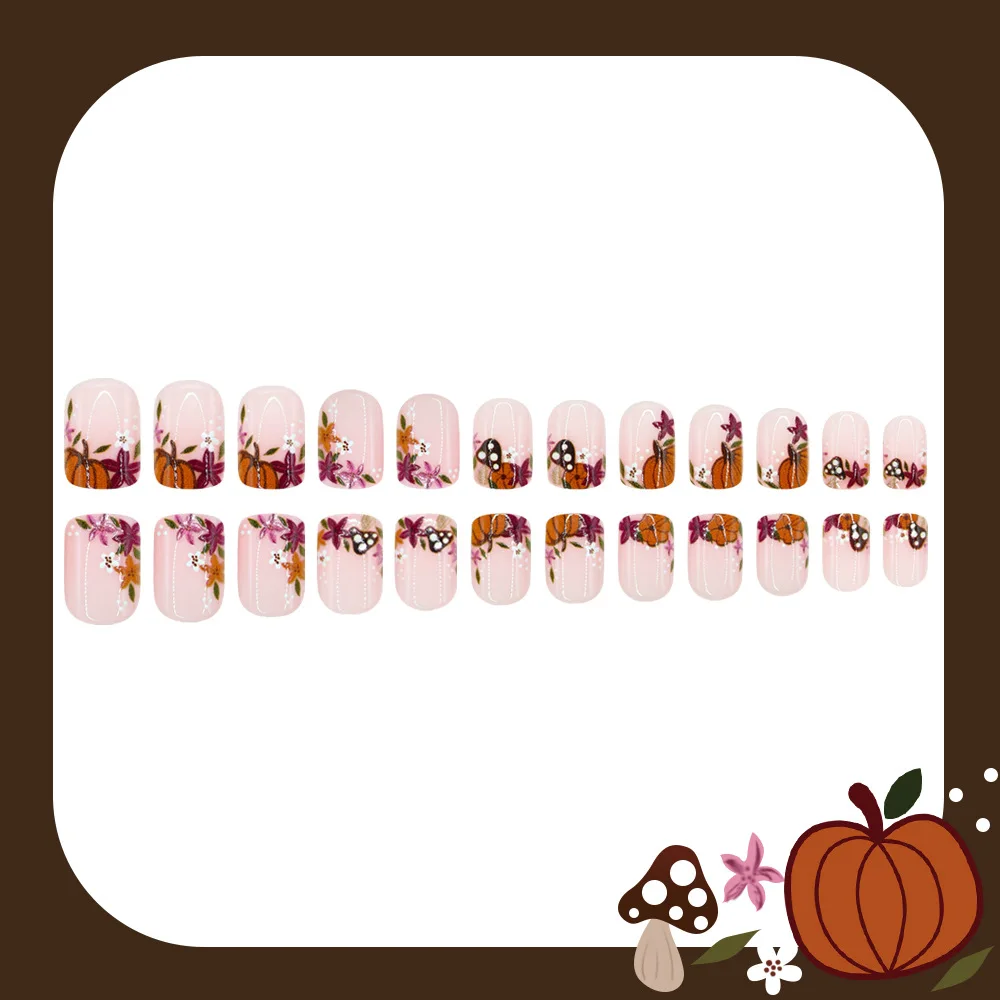 Pumpkin Nails Press on Nails Maple Leafs Fake Nails Reusable Finished Full Cover Nails Tips False Nails mushroom Press on Nails - view 3