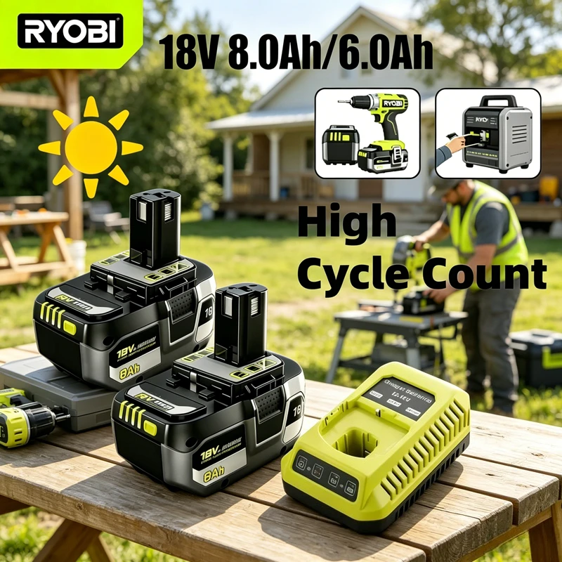 

RYOBI 18V ONE+ Replace 8.0Ah Lithium ion Battery,Compatible With Full Range Ryobi 18V Cordless Power Tool P108 P107 Cycle Life
