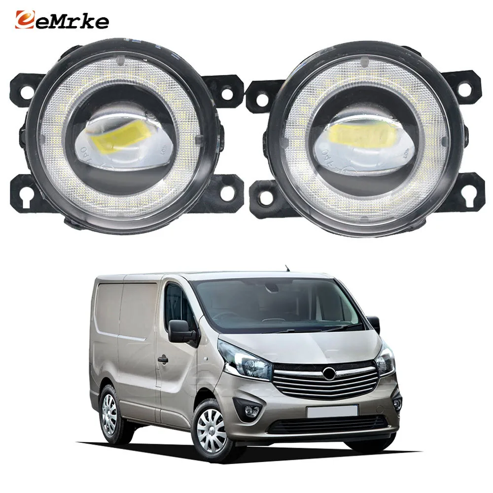 Upgrade Led Car Fog Lights Assembly with Glass Lens for Opel Vauxhall Vivaro B X82 2015 2016 2017 2018 2019 Angel Eyes DRL PTF