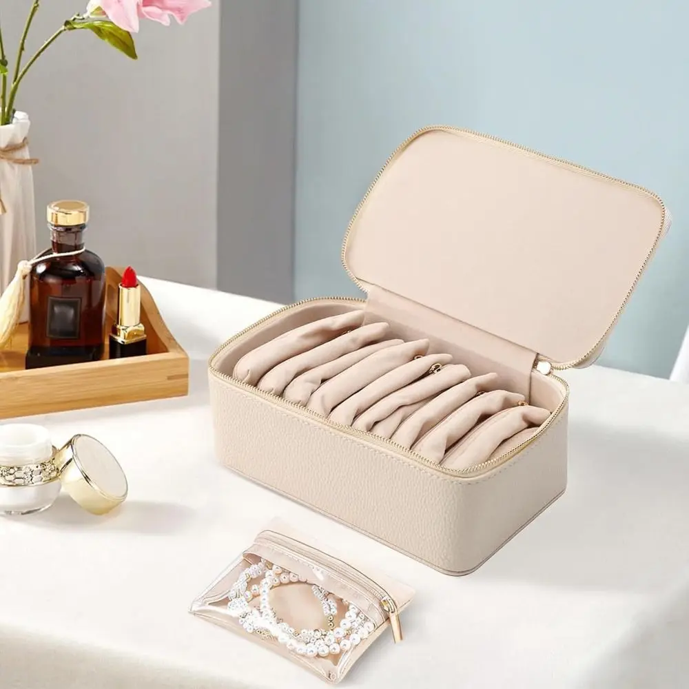 

Portable Travel Jewelry Box Large Capacity with 12pcs Small Pouches Jewelry Case PU Leather Small Item Storage Box