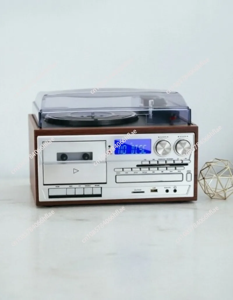 Vintage Vinyl Record Player, 3-in-1 Retro Stereo System with Bluetooth, CD & Cassette Tape for Home