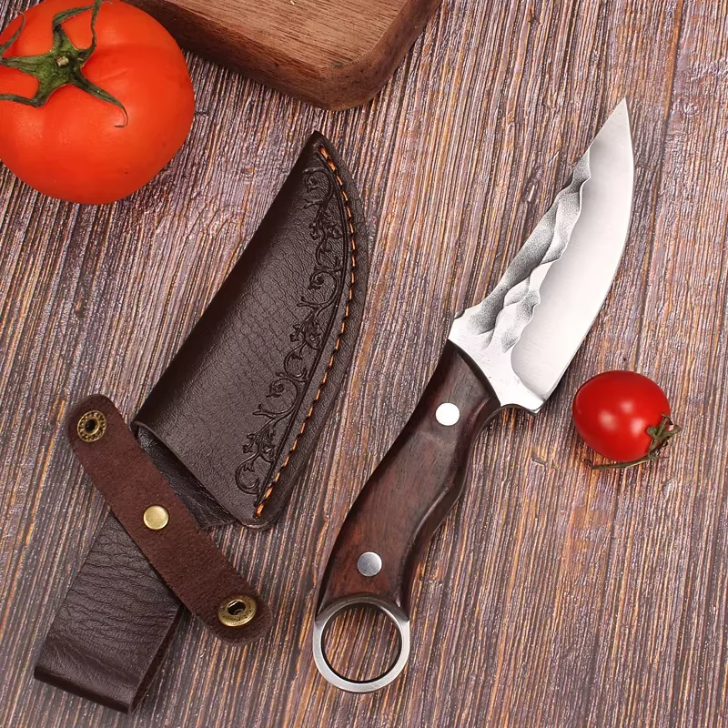 Stainless Steel Boning Knife Meat Cleaver Kitchen Knife Handmade Forged Chef's Knife for Household Wooden Handle Butcher Knife#C