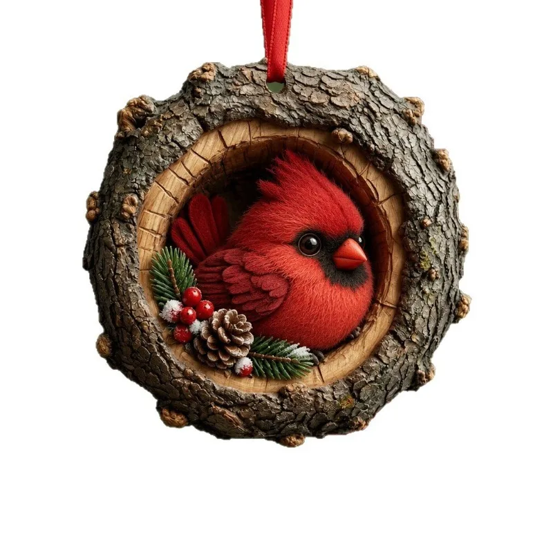 Creative Owl and Raccoon Christmas Tree Hanging Ornament, 2D Flat Printed Acrylic Pendant Christmas Home Decoration Holiday Gift