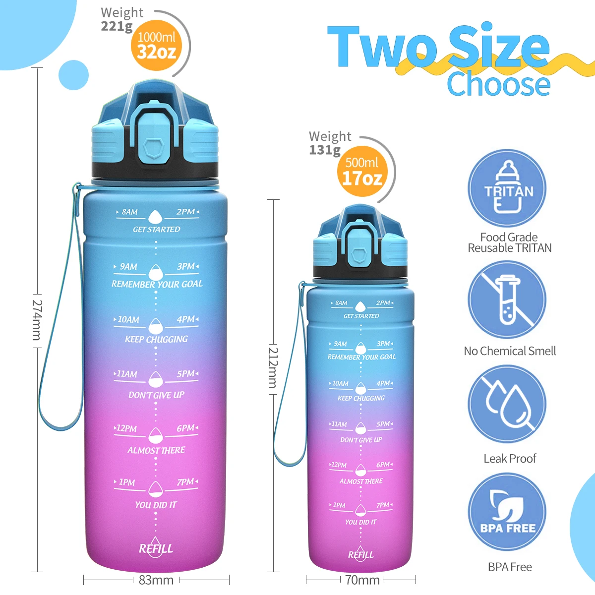 500/1000ML BPA Free Plastic Sports Bottle Water Outdoor Travel Portable Leakproof Water Bottles For Kids Gourde Garrafas De Agua