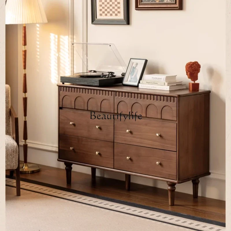 

LJY-*Solid wood chest French retro black walnut storage cabinet household