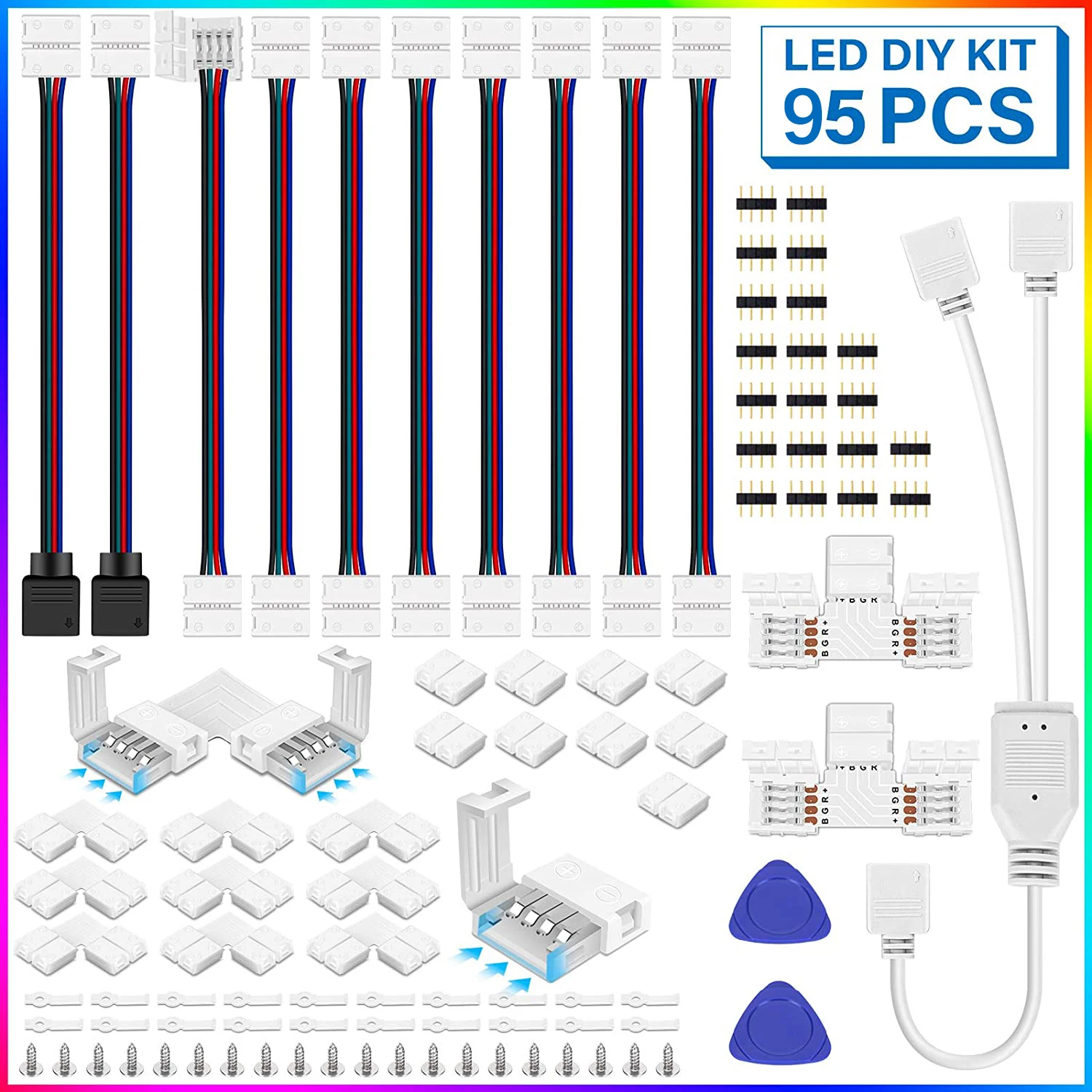 5050 4-Pin RGB LED Strip Light Connector Kit with T/L-Shaped Strip Jumpers Strip Clips Wire Connection Terminal Splice LED Strip