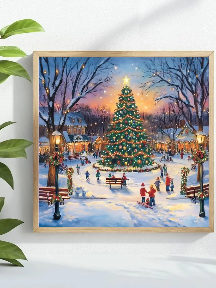 1 Stück 40x40 cm/15,74 Zoll Weihnachtsbaum Kreuzstich-Set DIY-Set 11CT/14CT als Geschenk Neuheit Öko-Baumwollfaden – Detail 1