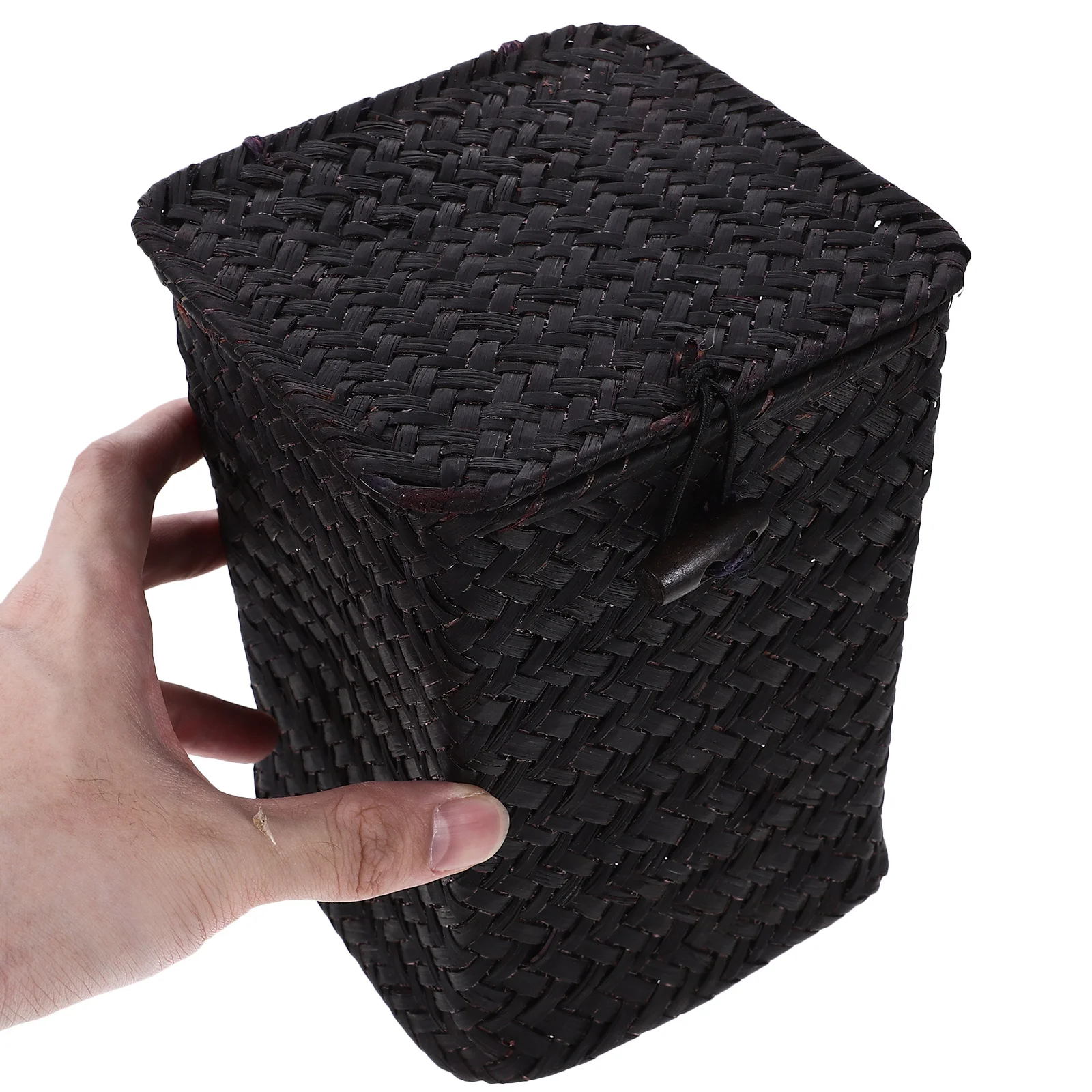 

Woven Storage Box with Lid Handmade Straw Braid Organizer for Desktop Sundries Kitchen Bathroom Living Room Dorm Office Use