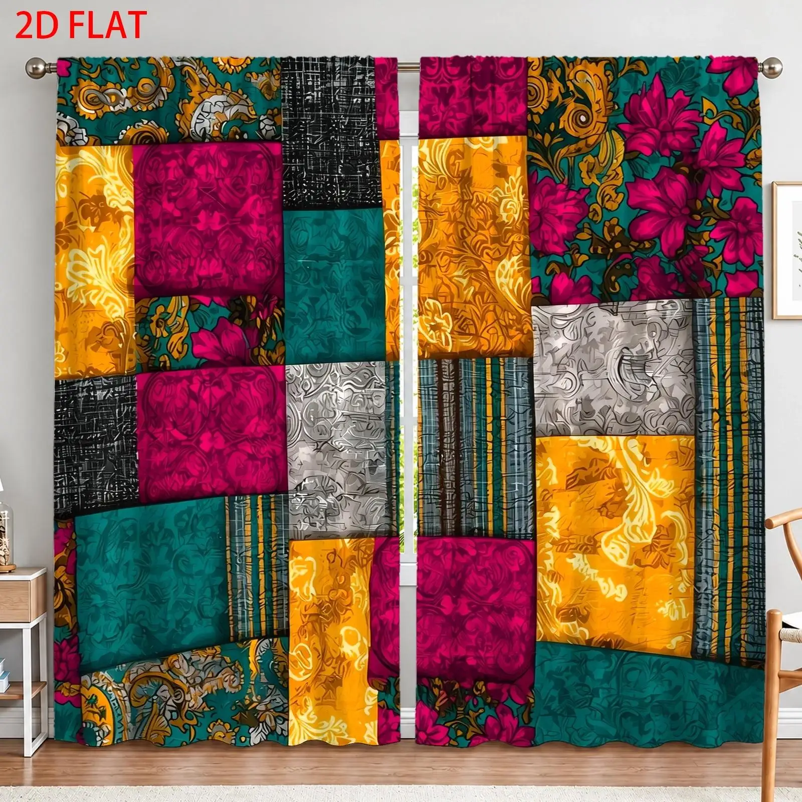 Vibrant Abstract Geometric Pattern Living Room Curtains 2D Flat Style Home Decor Window Drapes