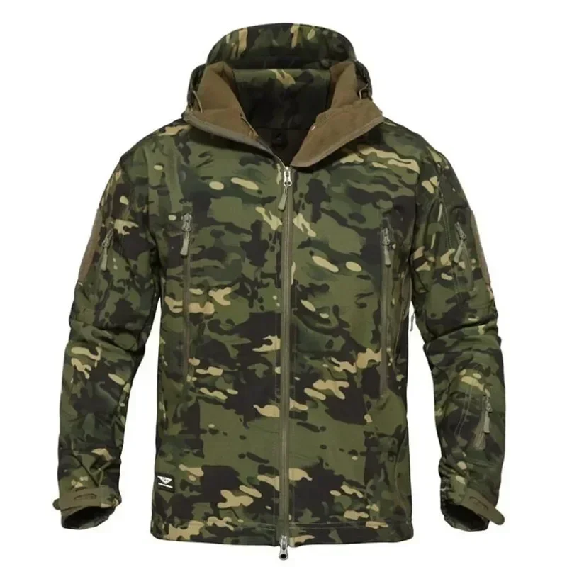 Cappotto da uomo Giacche a vento Camouflage Tattico Caldo Impermeabile Softshell Uniforme Maschile Con Cappuccio In Pile Giubbotti Abbigliamento