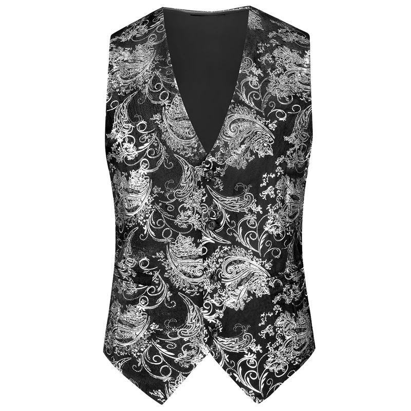 2025 New Gold/Silver British-Style Casual Suit Vest for Men，Fashion Multi-Color Jacquard Gold-Embossed Slim-Fit Men\'s Waistcoat