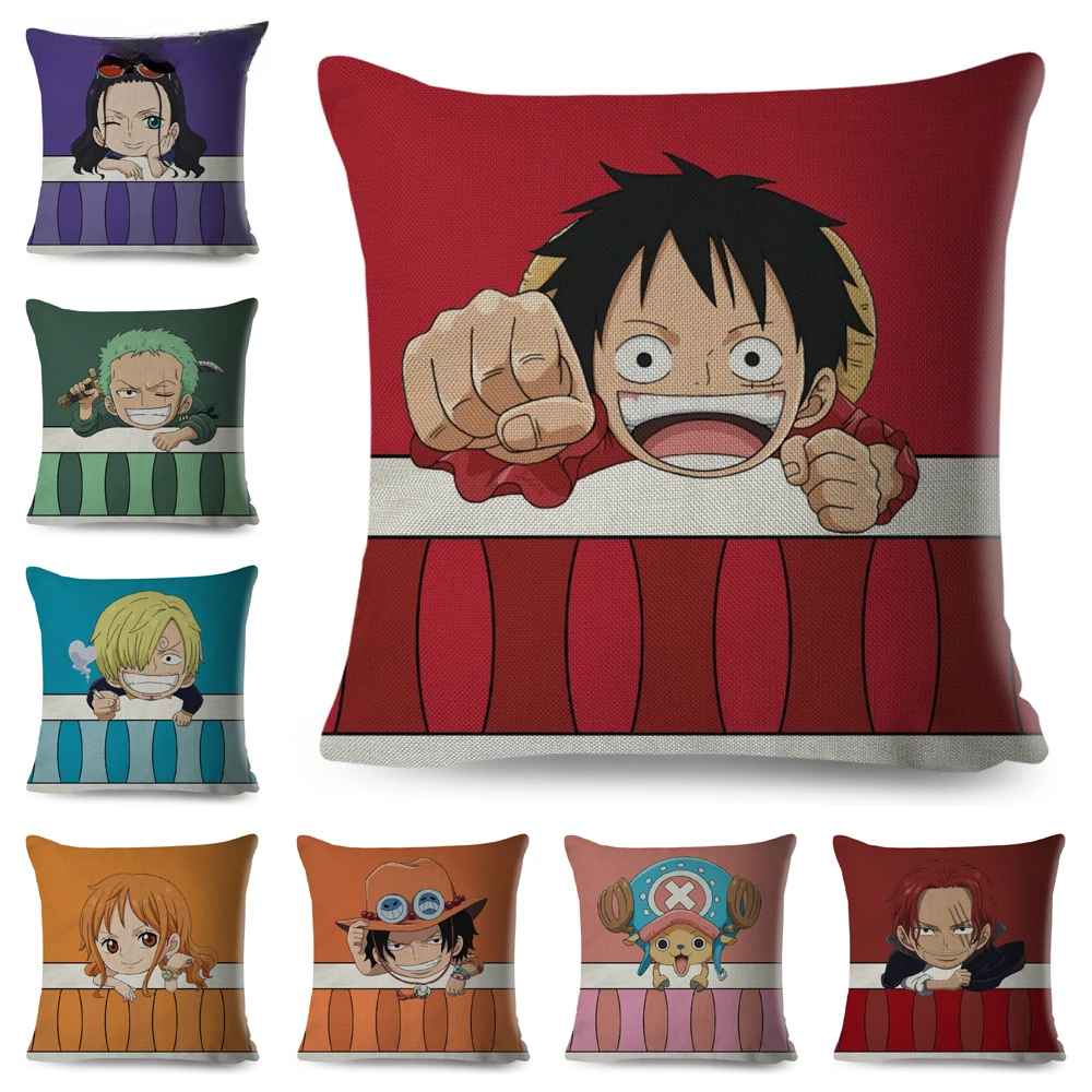 One Piece Luffy Fronha Dos Desenhos Animados, Japão Anime Fronha, Capa de Almofada de Poliéster para Sofá, Casa, Carro, Decoração do Quarto das Crianças