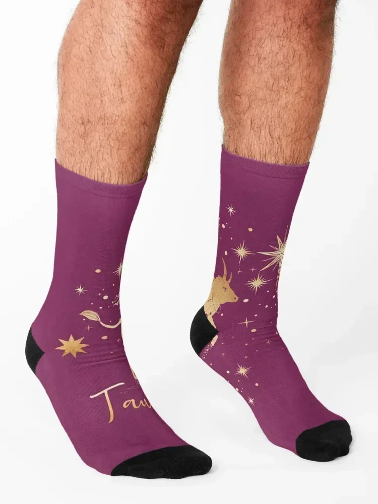 Taurus Astrological Sign Woman Riding a Bull in the Stars - Golden Gray Socks shoes loose Lots gift Women Socks Men's