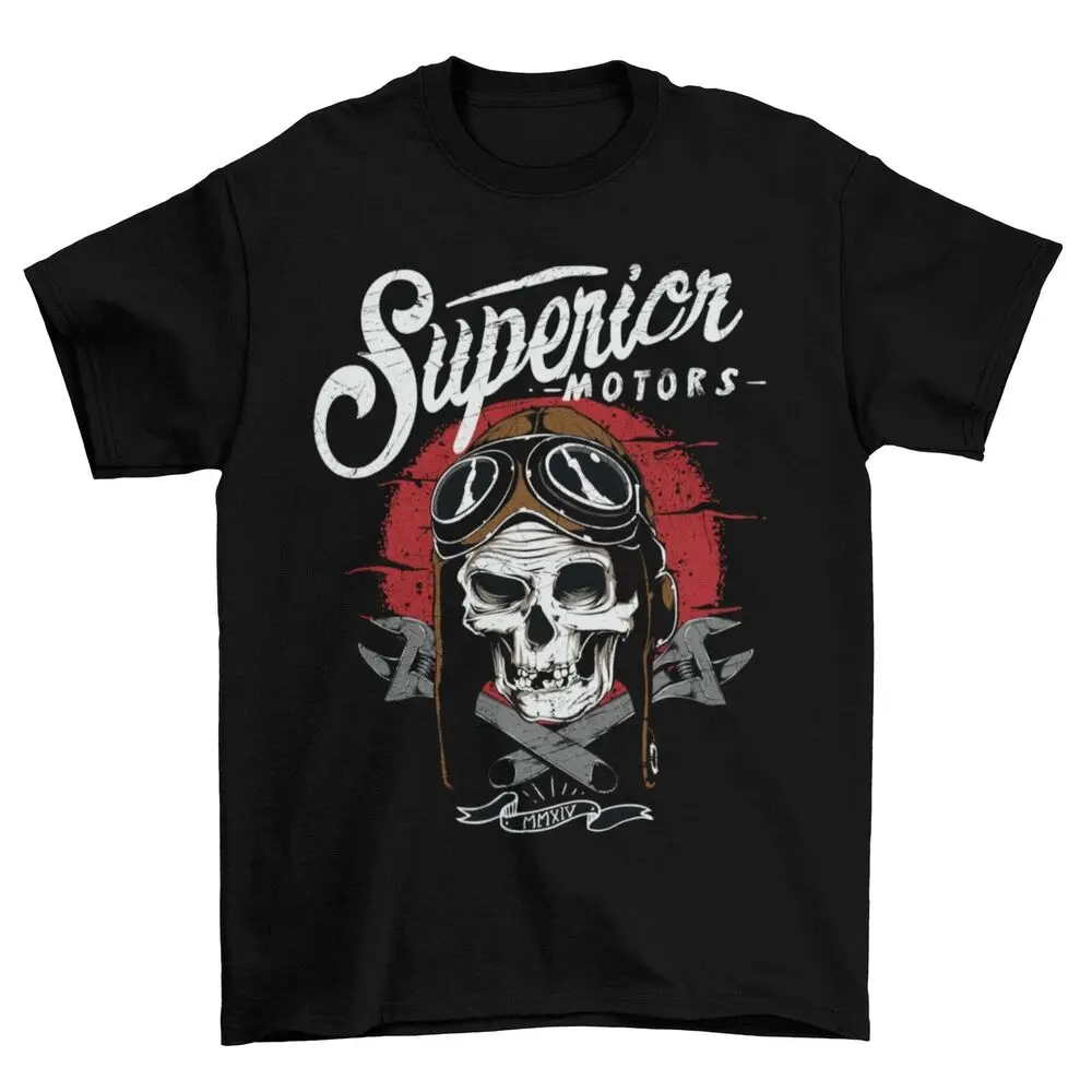 Superior Motors Biker T Shirt Skull Spanners Classic Motorcycle Mechanic Design Luxury vintage oversized