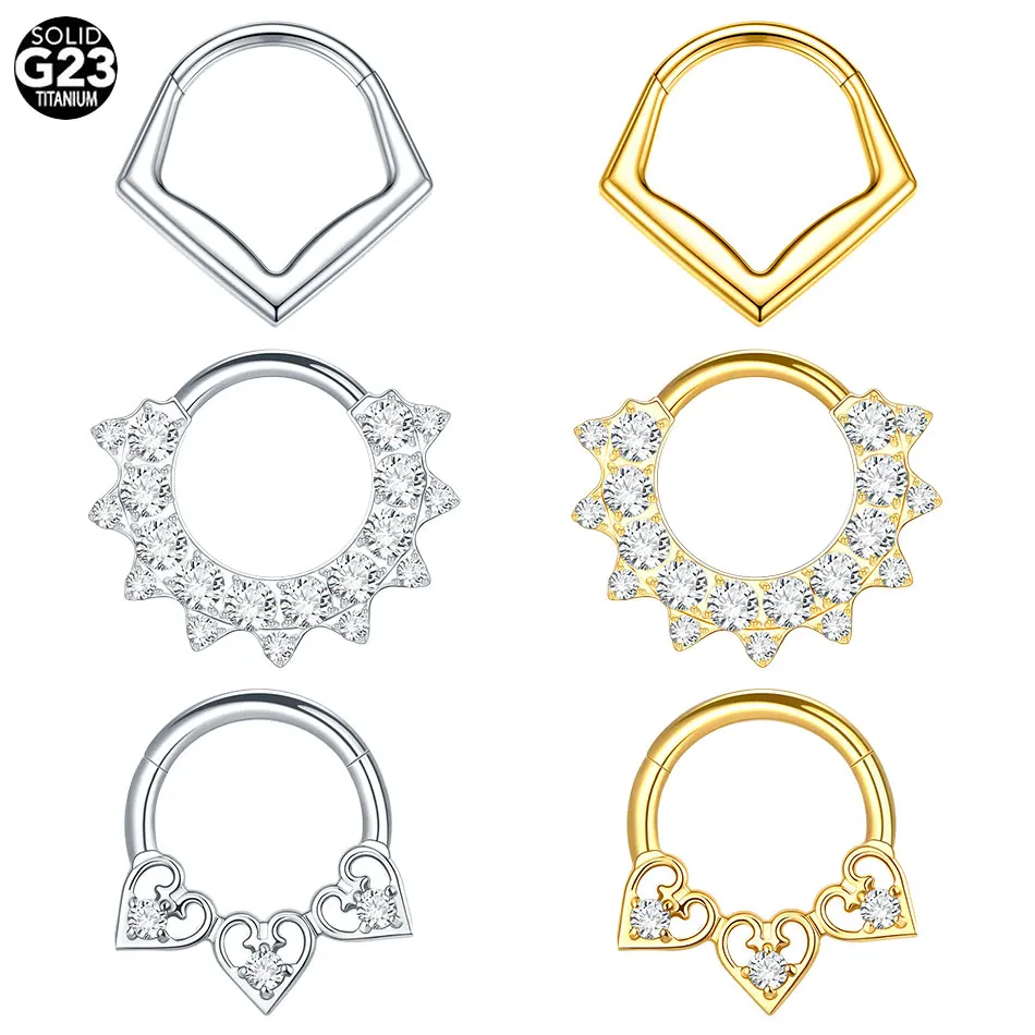 

1PC ASTM F136 Titanium 16G Cartilage Hoop Earring Hinged Segment Ring CZ Daith Earring Septum Clicker Nose Piercing Body Jewelry