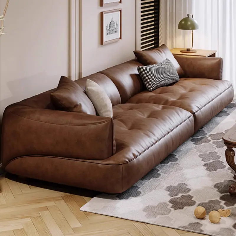 

The first layer of cowhide sofa is a large sitting deep straight row four-person small apartment living room oil wax leather sof