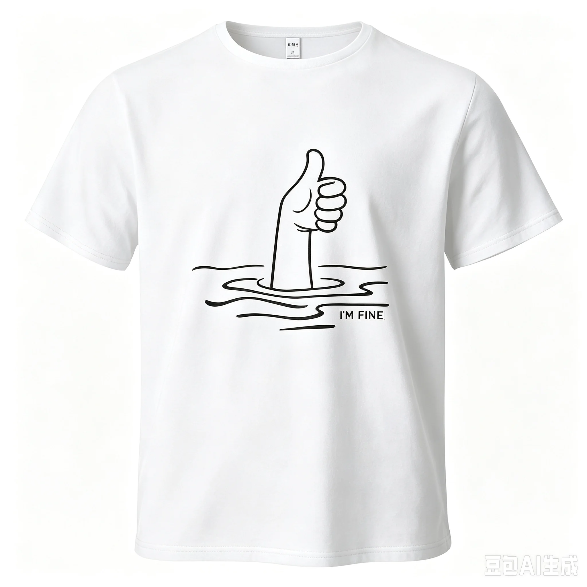 Sarcastic Humor I'm Fine Graphic T‑Shirt For Men Drowning Thumbs‑Up Hand Print Loose Crew Neck Casual Street Top