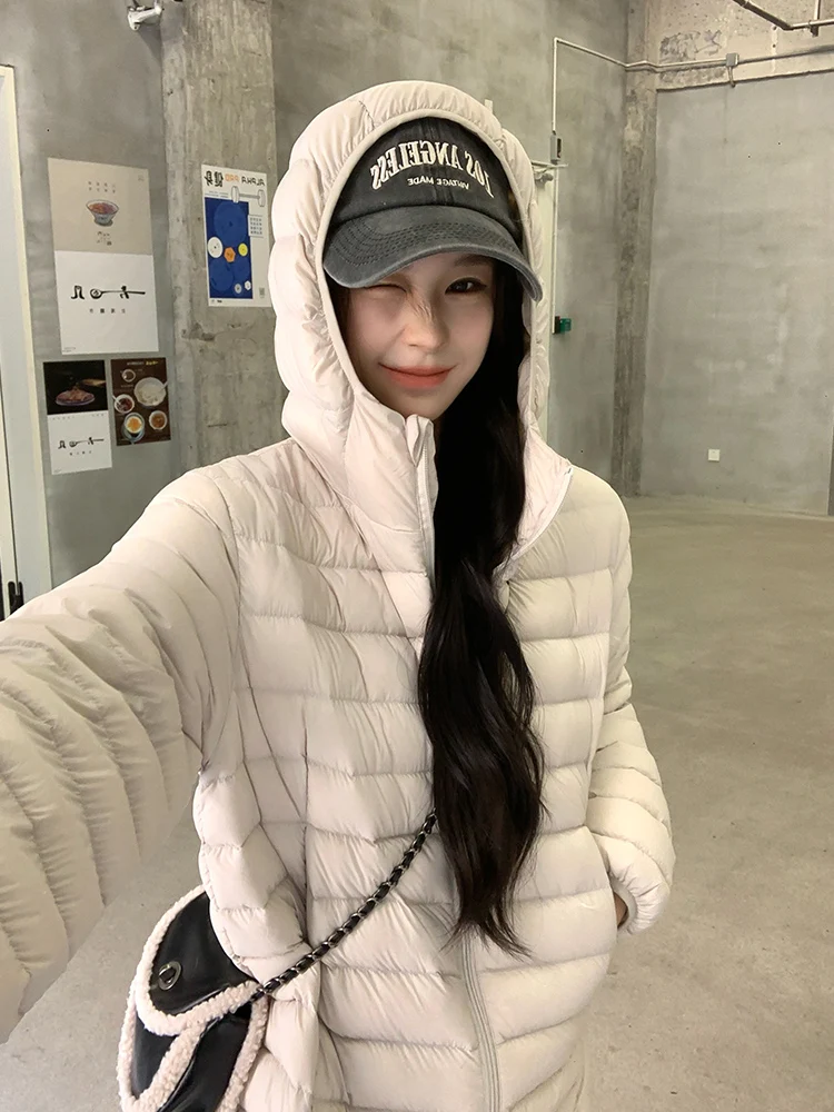 

Женская легкая теплая куртка Adan Loose 90 White Du down Jaet с капюшоном, повседневная, в корейском стиле, для поездок на работу, с длинными рукавами