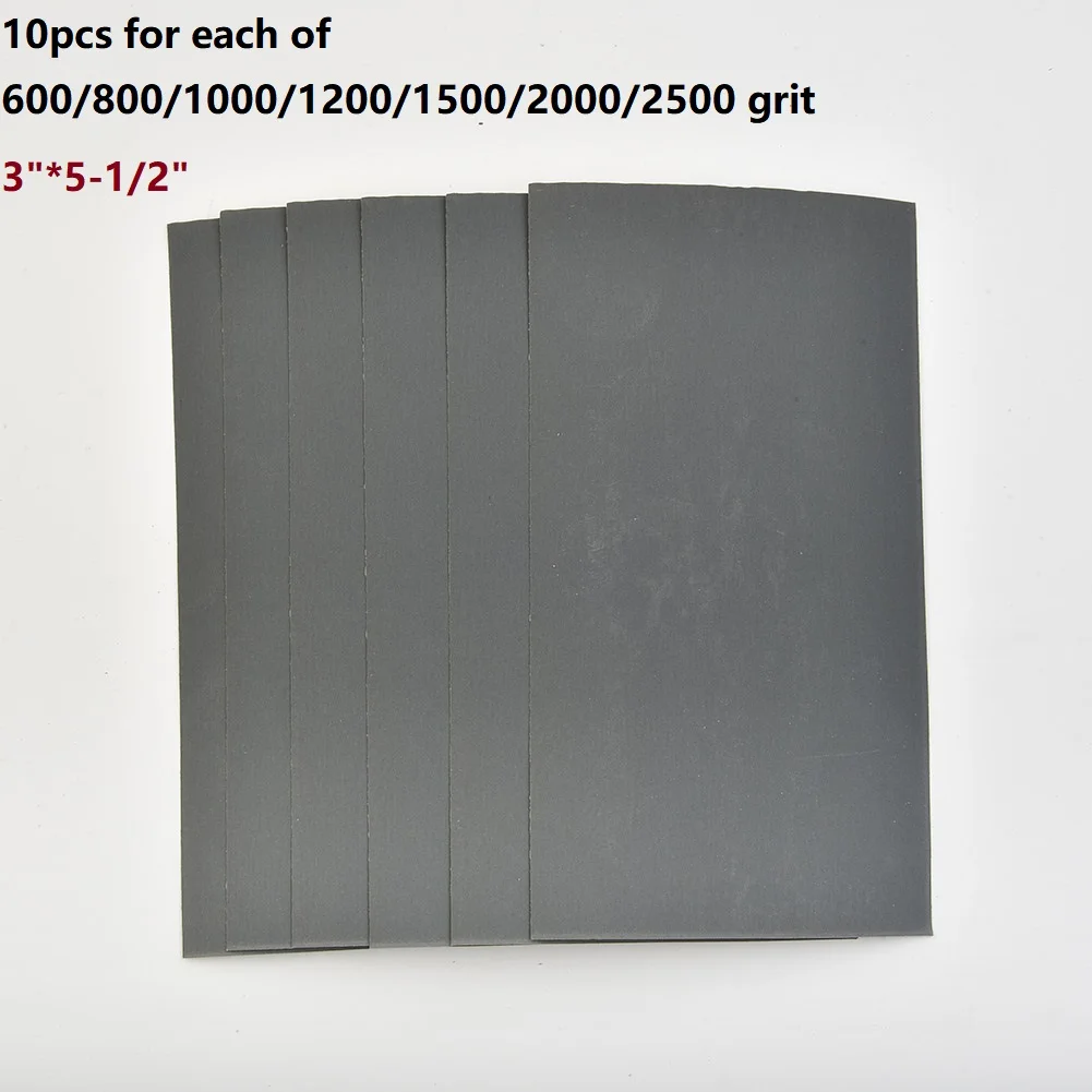 70pcs Sandpaper Wet/ Dry 600 800 1000 1200 1500 2000 2500 Grit Waterproof Sandpape For Wood Metal Abrasive Polish Tool