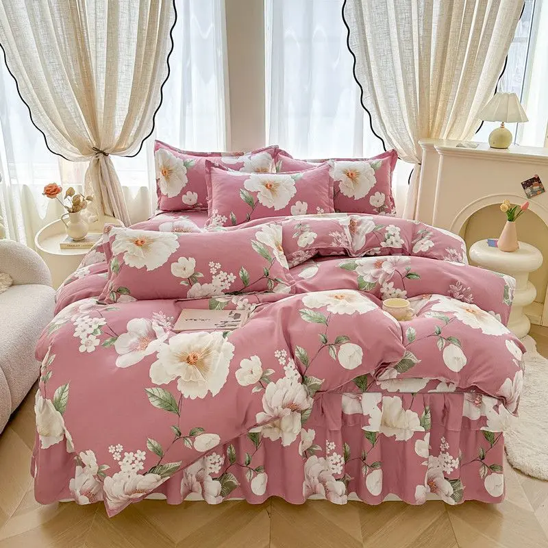Colorful Life Bed Skirt 4-Piece Set with Duvet Cover and Pillowcases for Bedroom