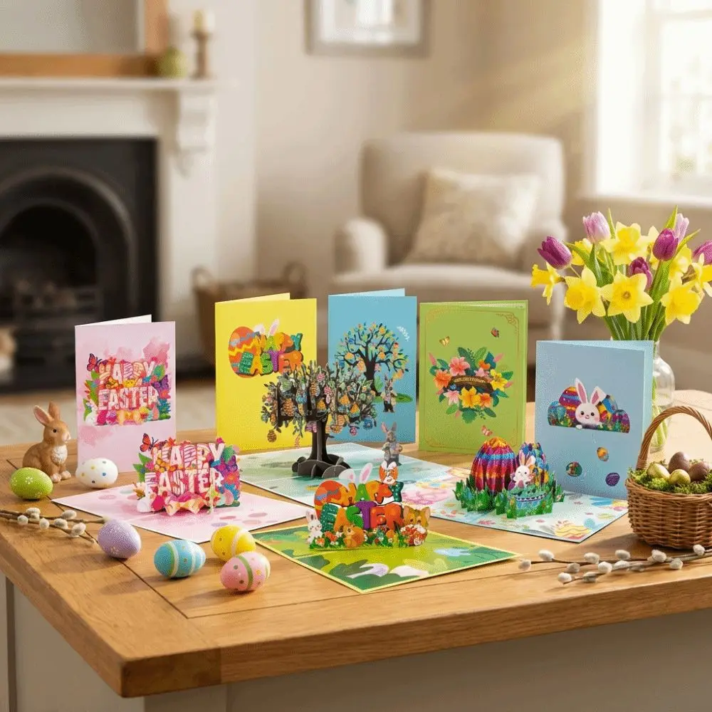 

Folding 3D Popup Easter Card with Envelope Paper Arts Celebration Card Postcard Hand Carved Easter Greeting Cards All Occasions