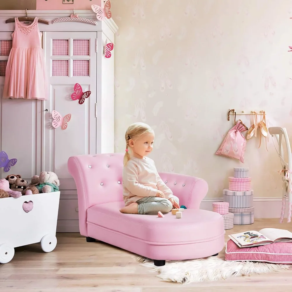 Canapé pour enfants, chaises de canapé princesse pour enfants pour bébés filles de 3 à 5 ans avec cadre en bois et surface en cuir pour sieste et assistance