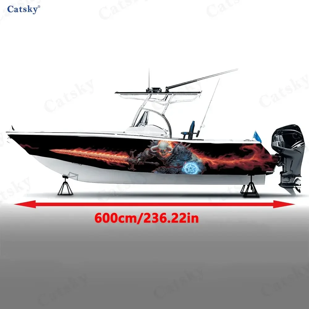2Pcs Ice and Fire Warlord Boat Stickers, PVC Waterproof Durable Vinyl Wrap Decals for Fishing Boats, Durable and Stylish Design