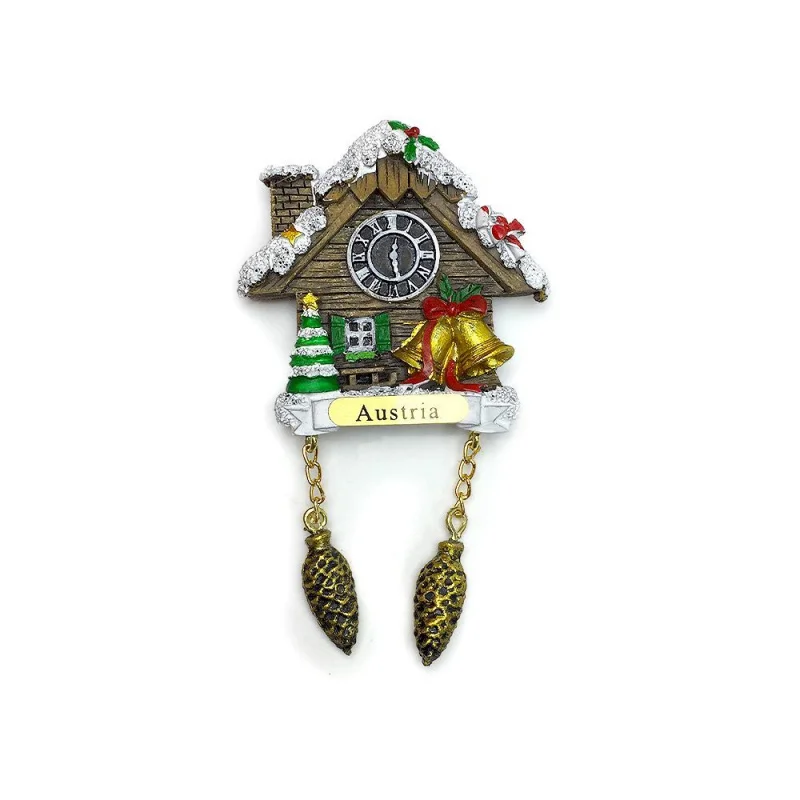 

Austria Traditional Cuckoo Clock (Bells/Pinecone Pendulums) 3D Resin Fridge Magnet Souvenir Home Decor