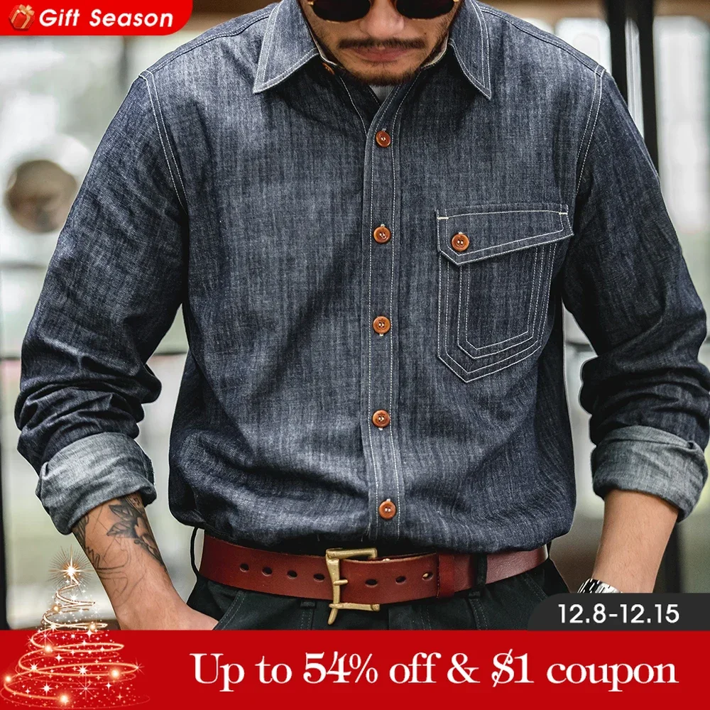 Maden Heren Vintage Western Cowboy Denim Shirt Met Lange Mouwen Bovenkleding Stoere Guy Shirt Heren Katoenen Casual Shirt Xxl Xxxl