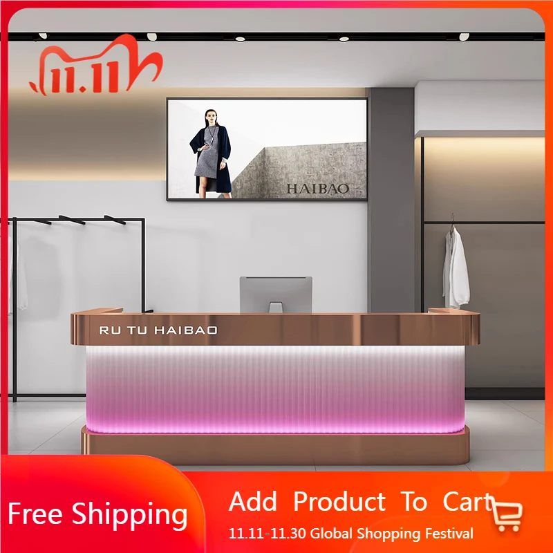 الحد الأدنى مكاتب الاستقبال Led الجمال الفاخرة فريدة من نوعها متجر بار صالون مكاتب الاستقبال الرفوف الحديثة الأثاث التجاري Mostrador