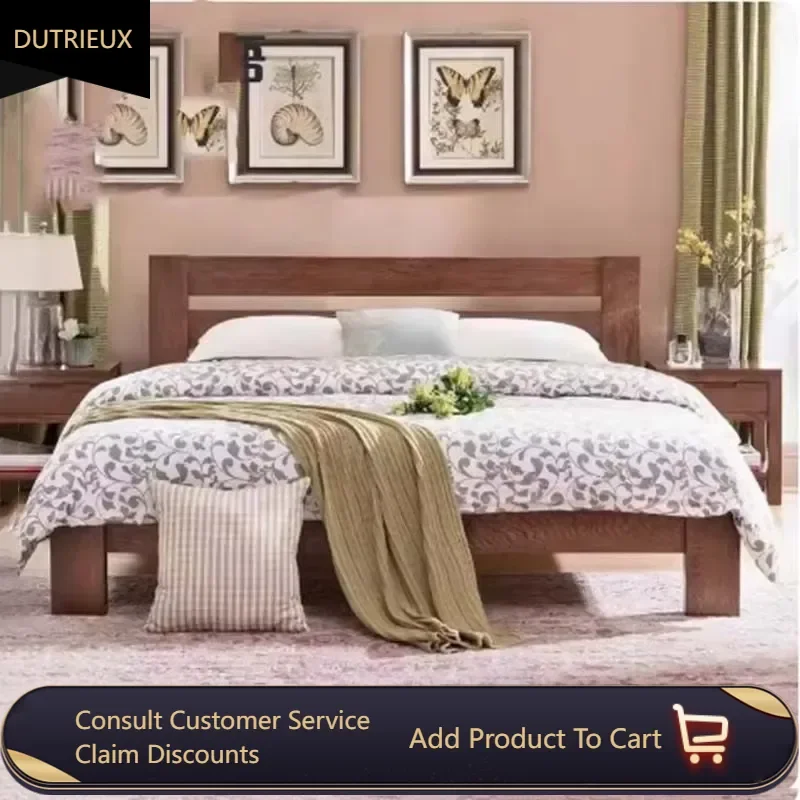 

European Queen Platform Bed Nordic Elegant Unique Luxury Bedroom Frame Bed Bases Modern Solid Wood Cama Matrimonio Furniture