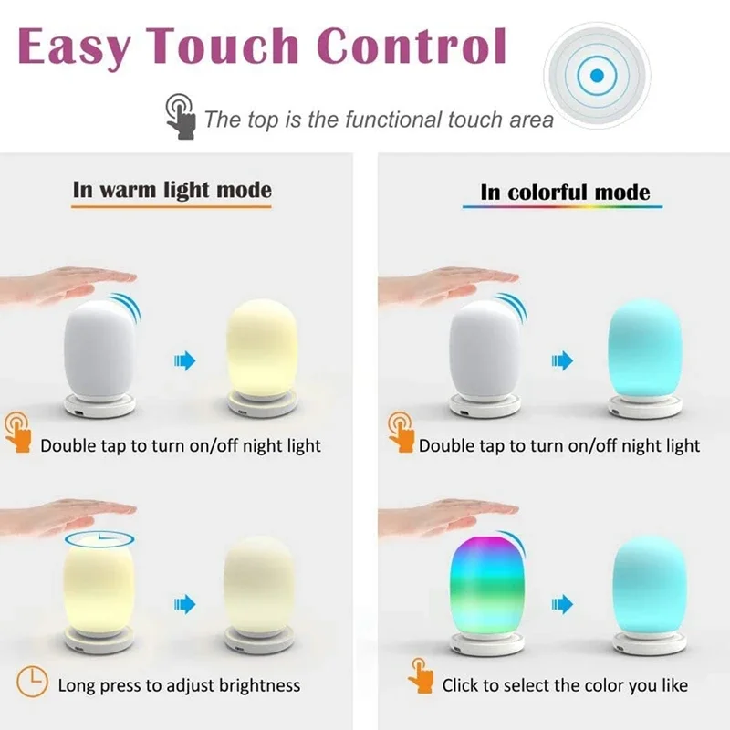 Touch Sensor LED Night Light, mudança de cor, lâmpada de cabeceira regulável, temporizador magnético separado, Pat Candeeiros de mesa para quarto