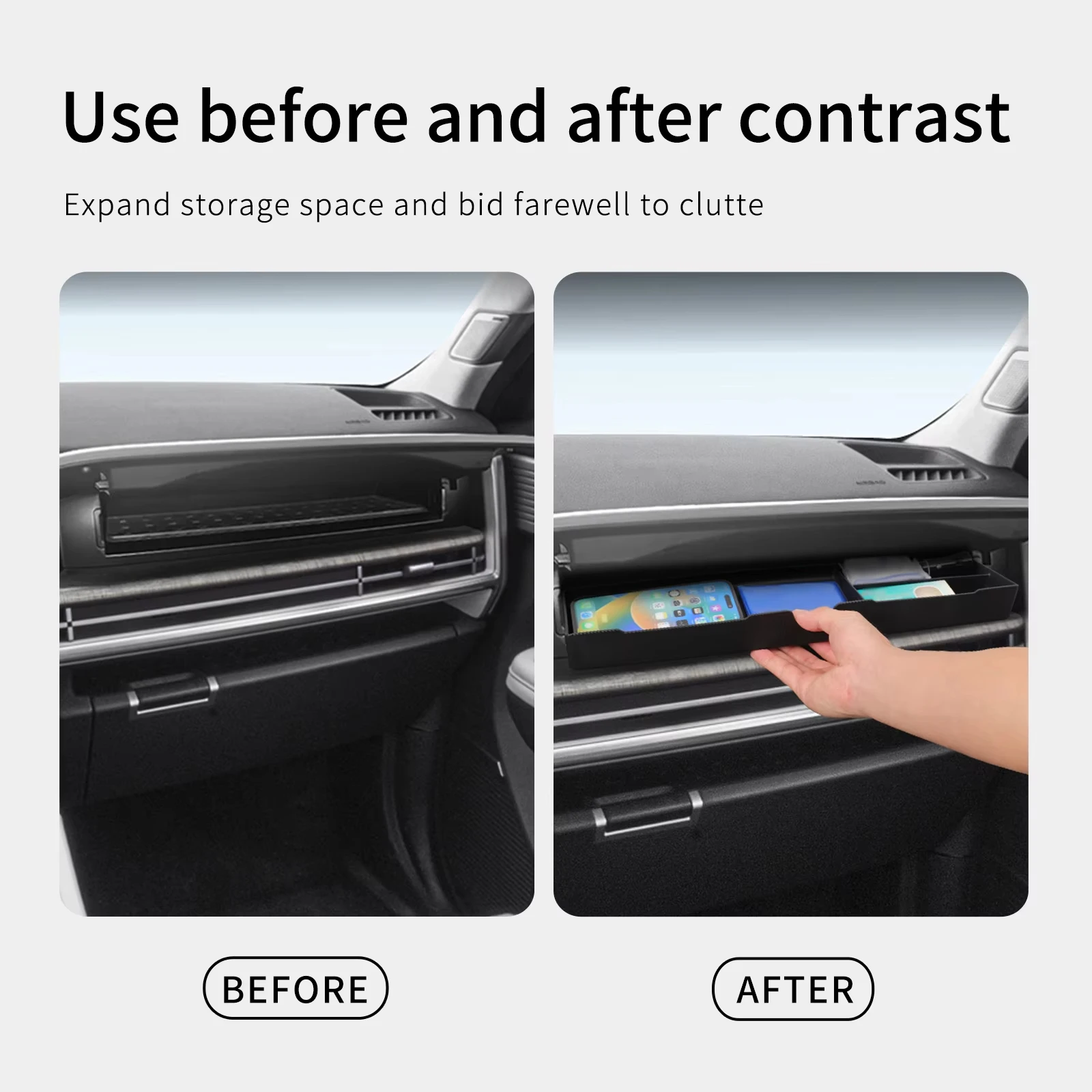 

1pc Car Storage Box Drawer Storage Case Organizer Tidying Tray Black Plastic For Hyundai Santa Fe 2024 2025 Car Accessories