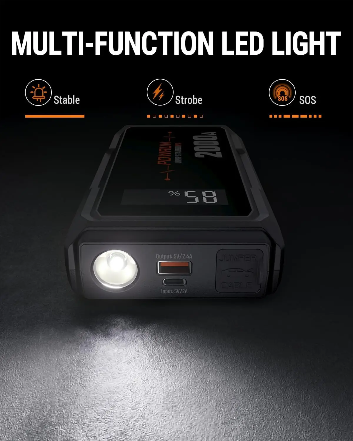 P-X 2000A Jump Starter، حزمة بطارية محمولة 12 فولت للغاز 6.0 لتر وديزل 5.0 لتر، مع حقيبة حمل #6