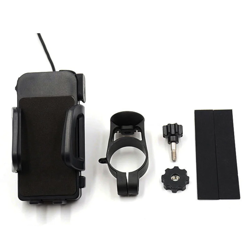 

Universal Motorcycle Phone Holder Black 360 Degree Rotatable Bike Handlebar Mount with Extendable Clamp Arms Waterproof USB