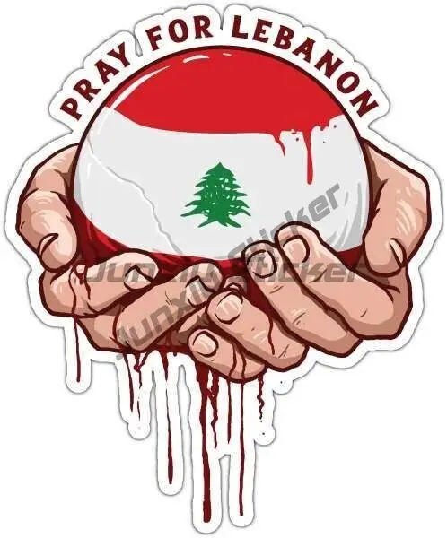 Pray For Lebanon Hands Bumper Sticker for Laptops Tumblers Windows Cars Trucks Walls Fuel tank sticker  Waterproof Refrigerator