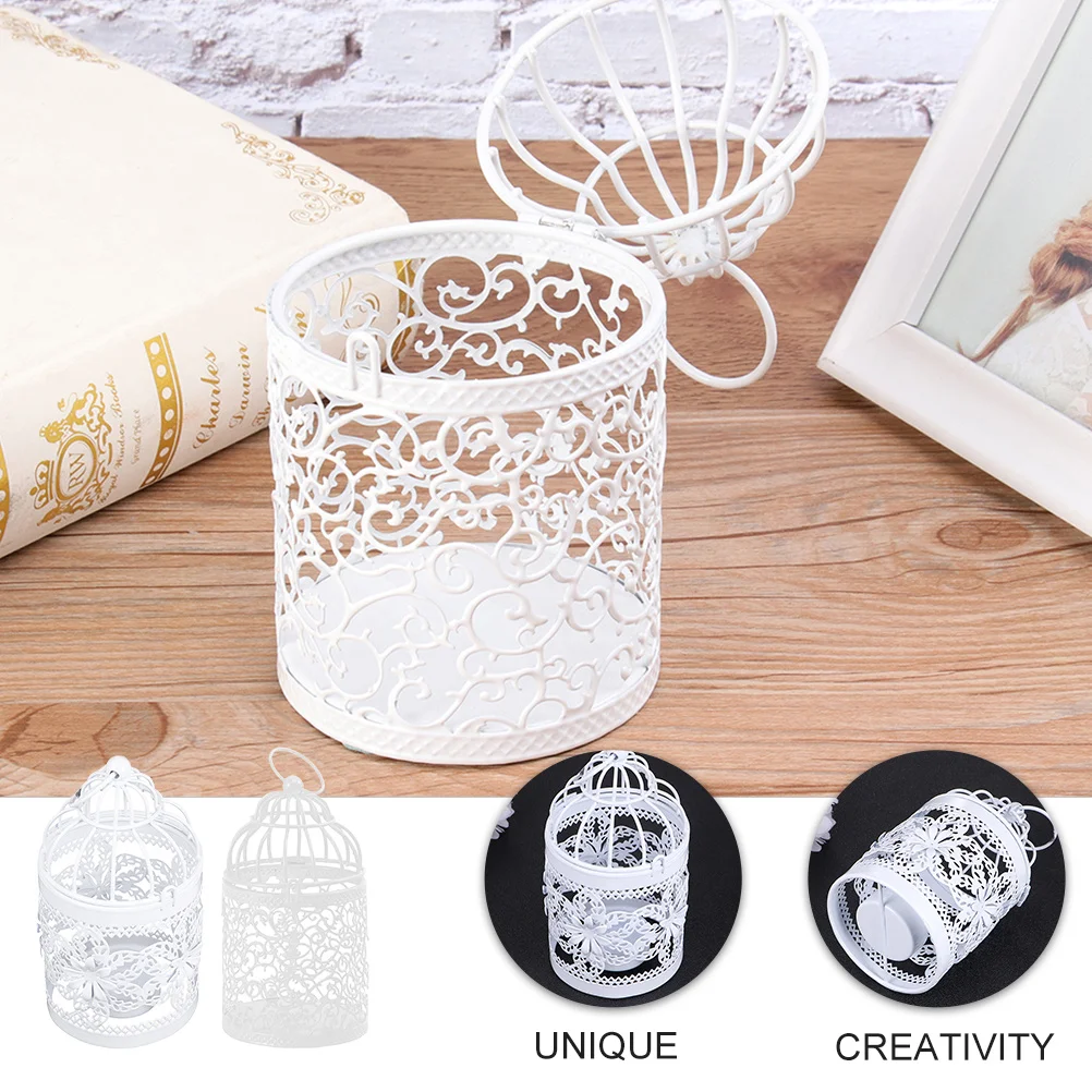 

2Pcs Birdcage Shaped Iron Holder Hollow Decorative Creative Candlestick Home Office Ornament Hollow Candlestick