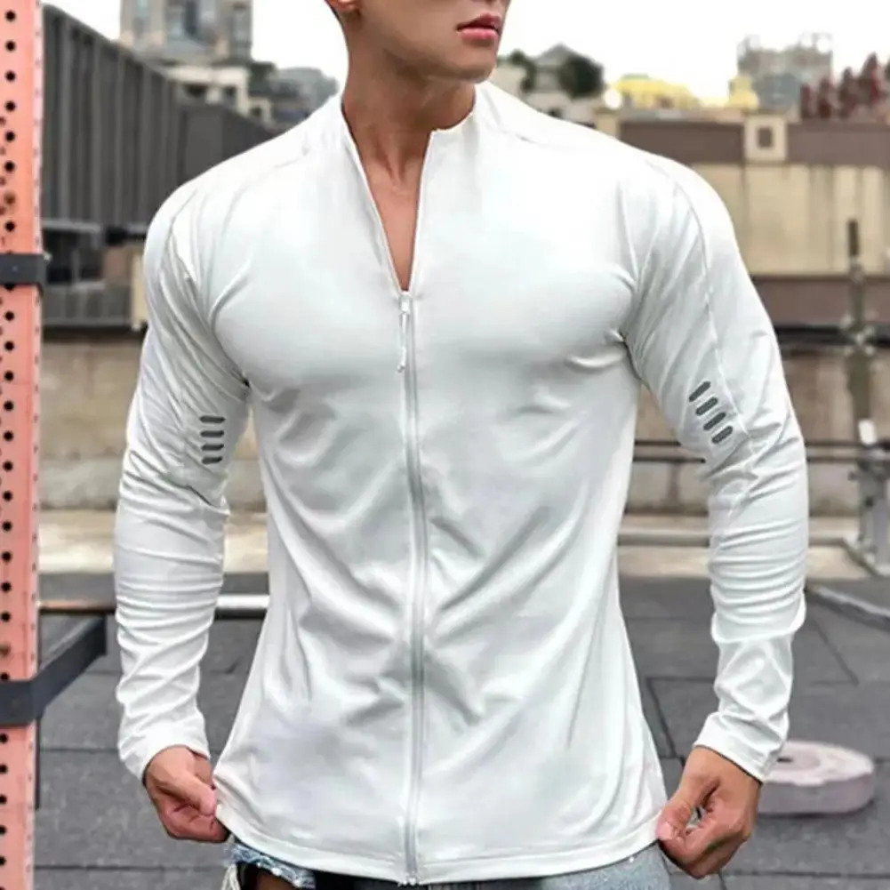 Men Cycling Coat Men's Stand Collar Sports Coat with Elastic Sweat Absorption Soft Breathable Fabric Quick-drying for Gym