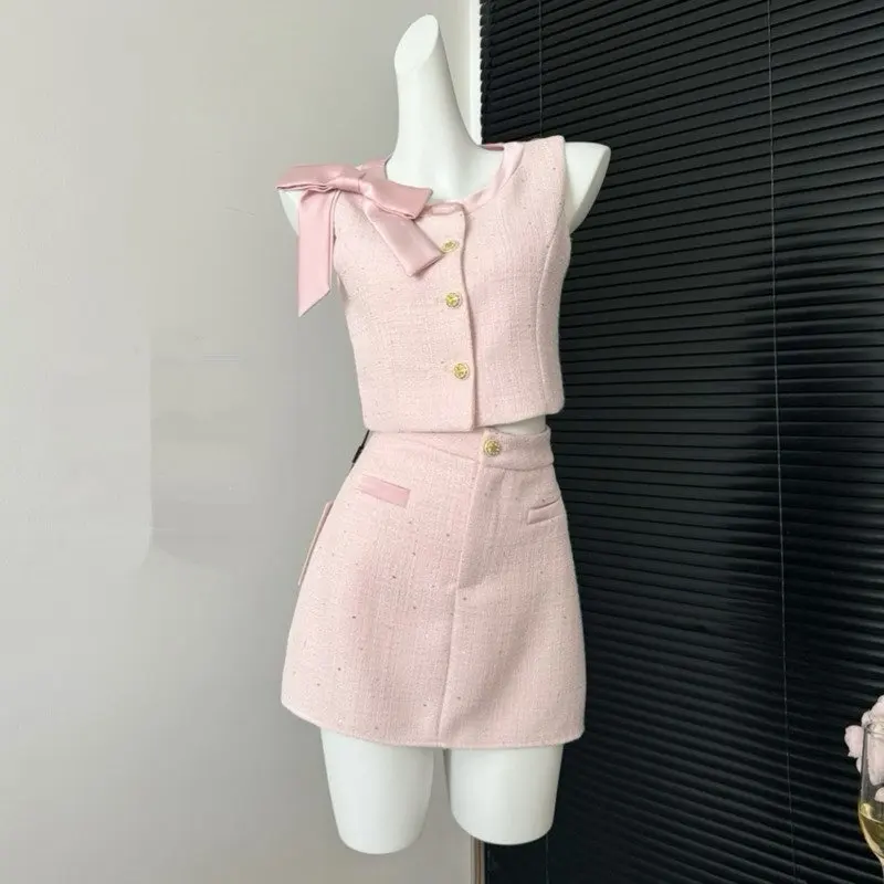 High Quality French Small Fragrant Tweed Two Piece Sets For Women Fashion Sweet Top + Skirt 2 Piece Set Outfits Conjuntos Cortos