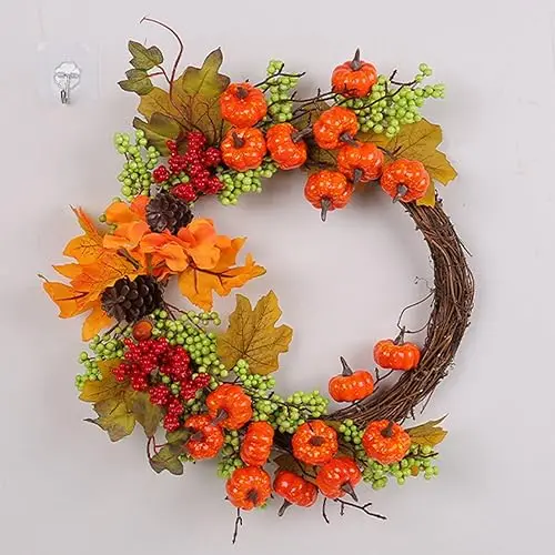 Decorative Wreath, Autumn Maple Leaf Wreath Autumn Wreath with Maple Leaf Berries Fall Wreath for Front Door Thanksgiving