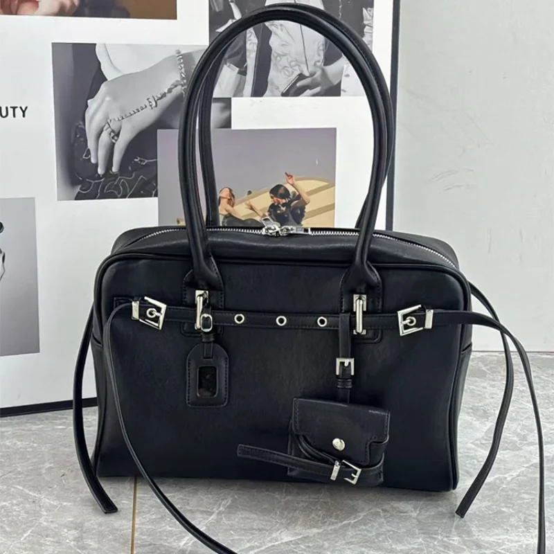 

Роскошная большая сумка, модный портфель с пряжкой на ремне, черная большая вместительная дорожная сумка для хранения, простая сумка премиум-класса на молнии, сумка
