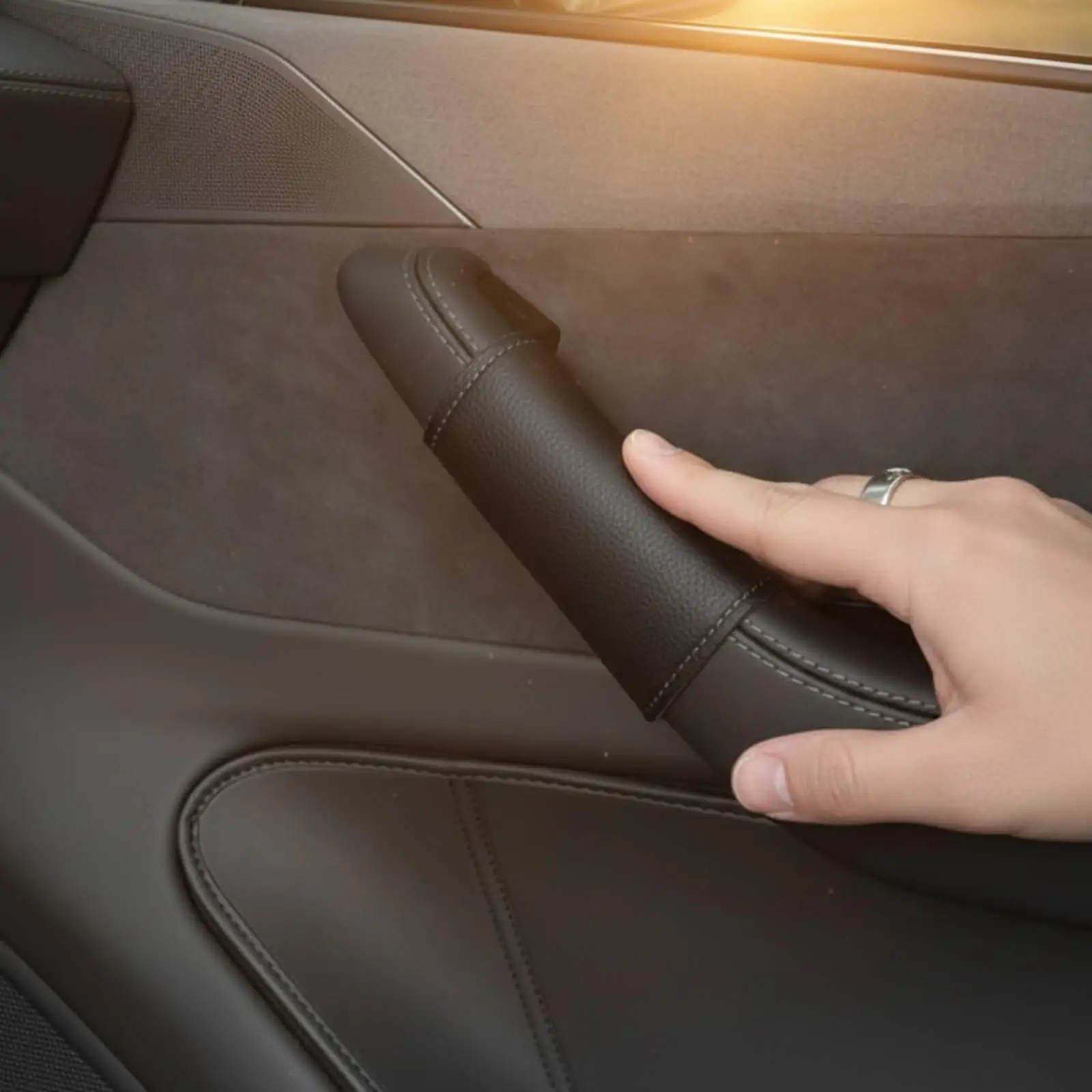 Car Door Handle Cover with Easy Installation Premium Leather Grain Protector for Modern Electric Compact Sedan Interior