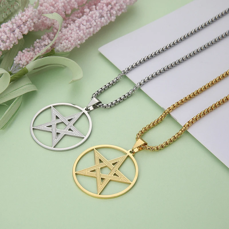 Fashion Real 18k Gold Plated Pentagram Necklace Stainless Steel Women Jewelry Charm Pendant Necklace Silver Pentagram Pendant